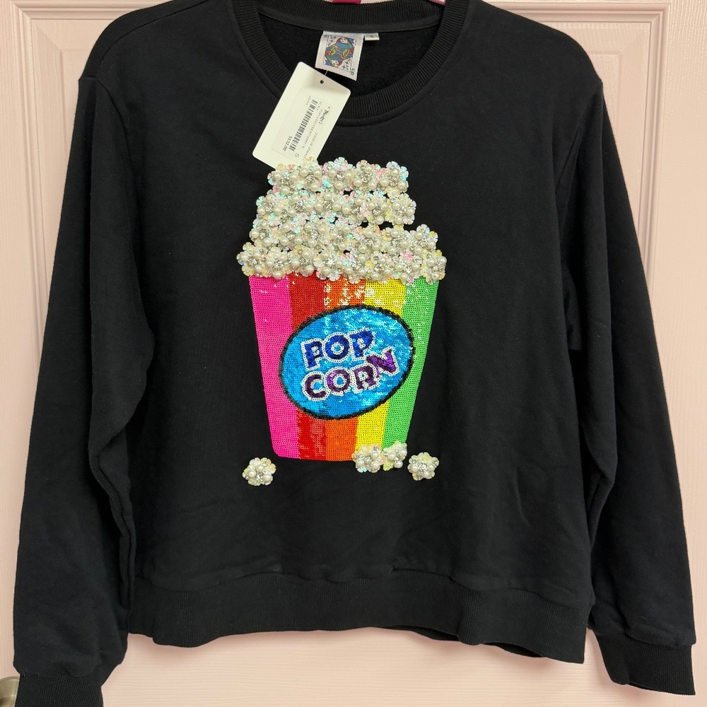 Queen of Sparkles Popcorn Sequin Pearl Rhinestone Sweatshirt Small RARE